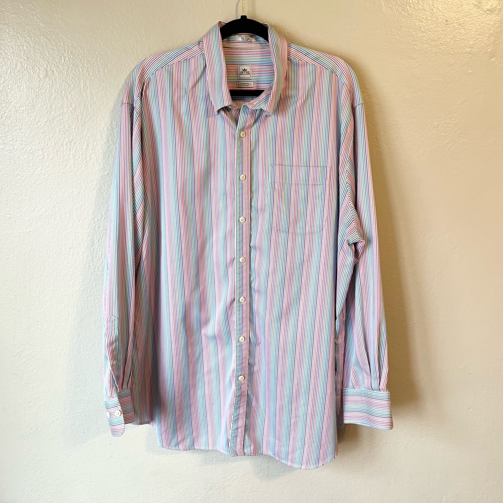 Peter Millar Multi‎ Colored Striped Button Down Nanoluxe Shirt size XXL